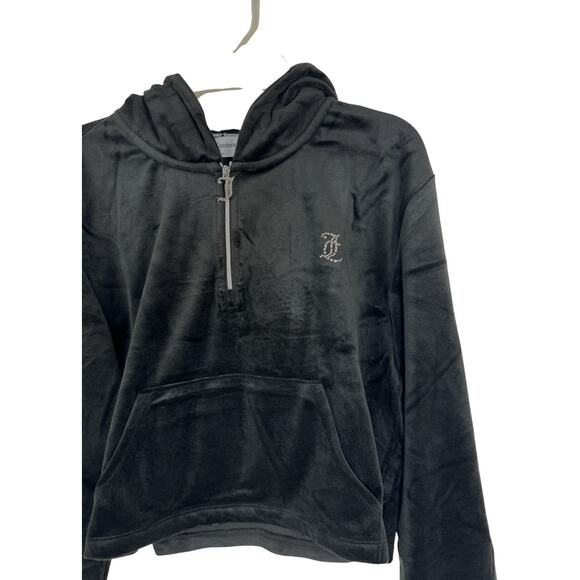 Juicy Couture Luxe Velour Pullover Hoodie Black Large NWT Half-Zip Long Sleeve - Picture 5 of 13
